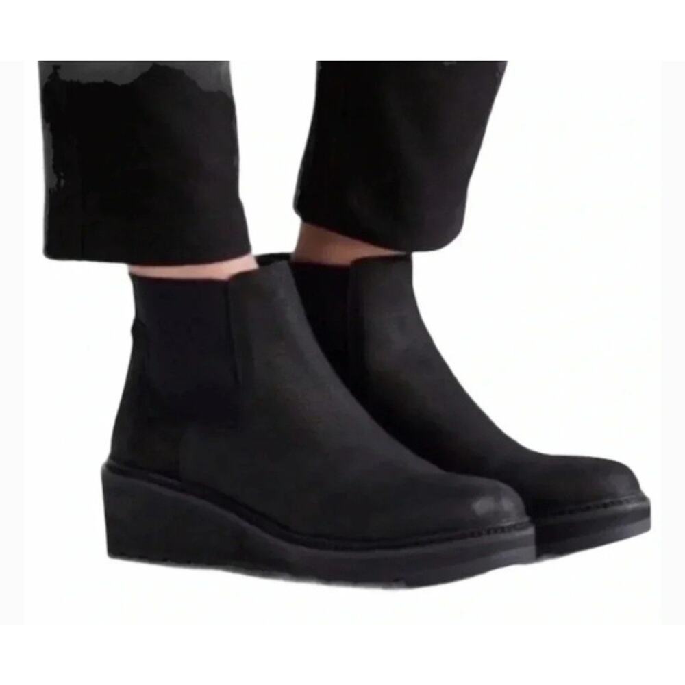 Eileen Fisher Ankle Boots Womens 11 Black Leather Chelsea Wedge Heel Pull On